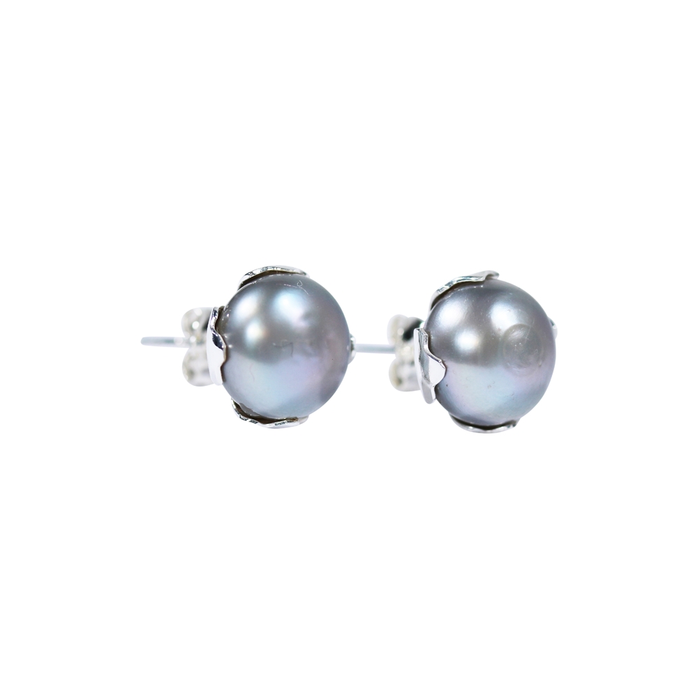 Perno auricolare grigio perla rotonda (10 mm), montatura dentellata