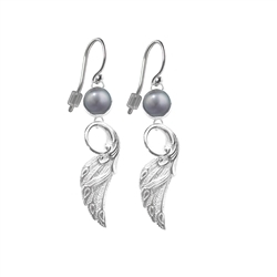 244005200007 Earrings pearl gray, wings, 3.8cm | wholesaler gems, healing stones & jewelry