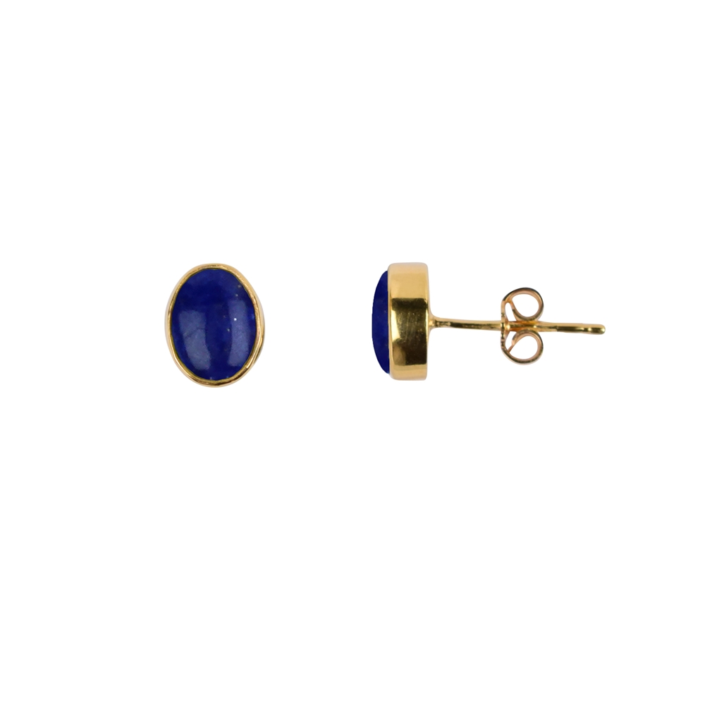 Perno auricolare in lapislazzuli, ovale, 0,9 cm, placcato oro