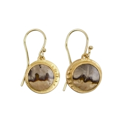 244009210334 Earrings Petrified Palm Wood round, 3,4cm, gold plated | Marco Schreier