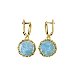 244009210461 Earrings Larimar round (14mm) with flower setting, 3,6cm, gold plated | Marco Schreier