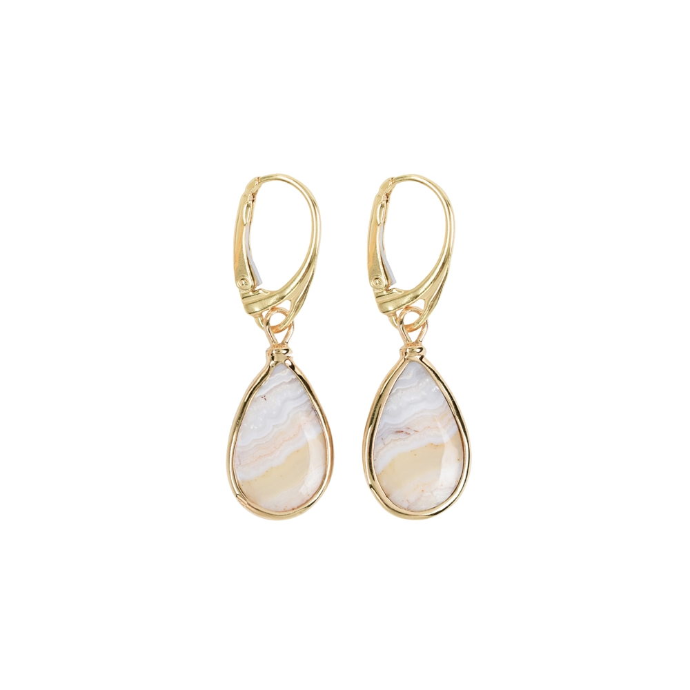 Earrings Lace Agate (light) drop (18 x 10mm), 4,3cm, gold plated
