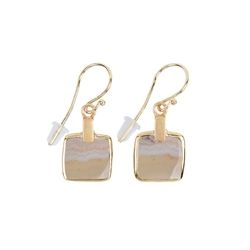 244009220007 Earrings Lace Agate (light) squares, 3,6cm, gold plated | Marco Schreier