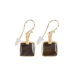 244009220009 Boucles d'oreilles avec crochets Bois silicofié carrés, 3,6cm, doré | Marco Schreier