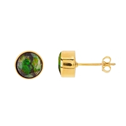 244009220017 Earstud Ammolite round (8mm) green, 0,9cm, gold plated | Marco Schreier