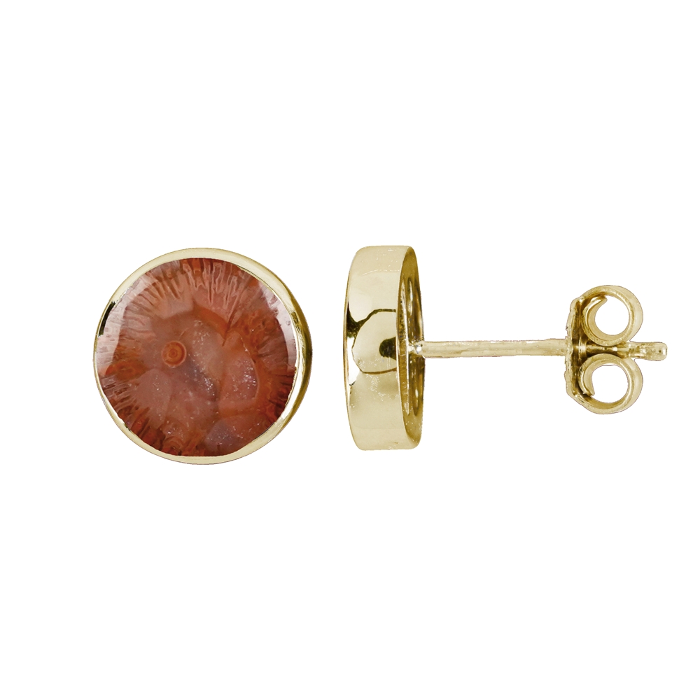 Earstud horn coral round (13mm), 1,4cm, gold plated