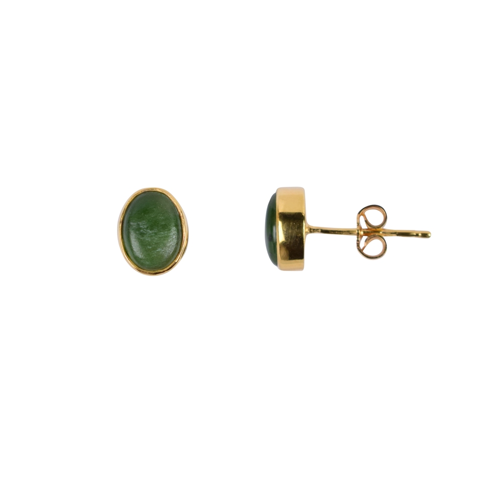 Clous d'oreilles Néphrite-Jade, ovale, 0,9cm, doré