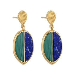 244009220428 Earstud Malachite, Lapis Lazuli half oval (17 x 5mm), 3,1cm, gold plated | Marco Schreier