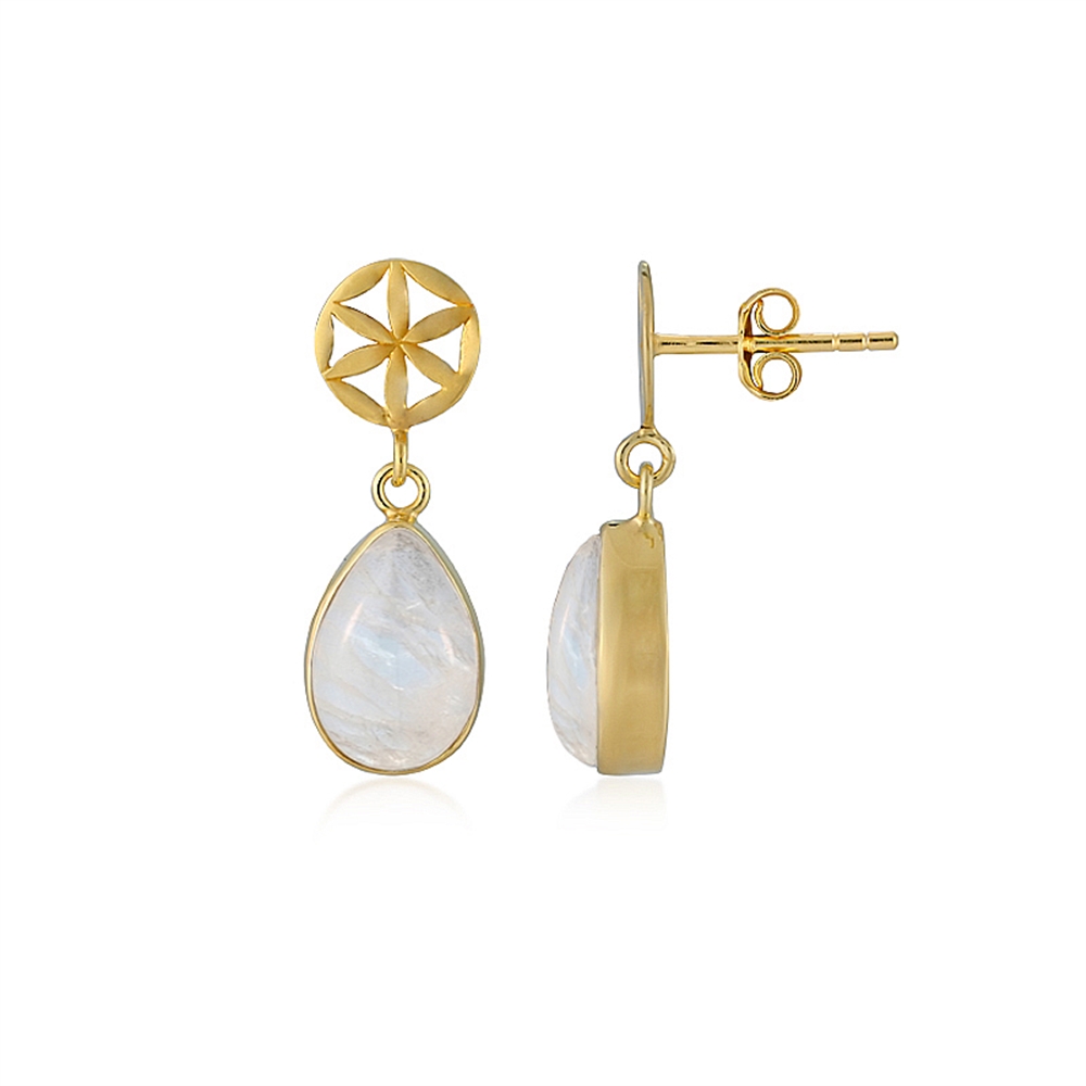 Earstuds Labrodorite (white), drop (12 x 8mm), 2.3cm, gold-plated