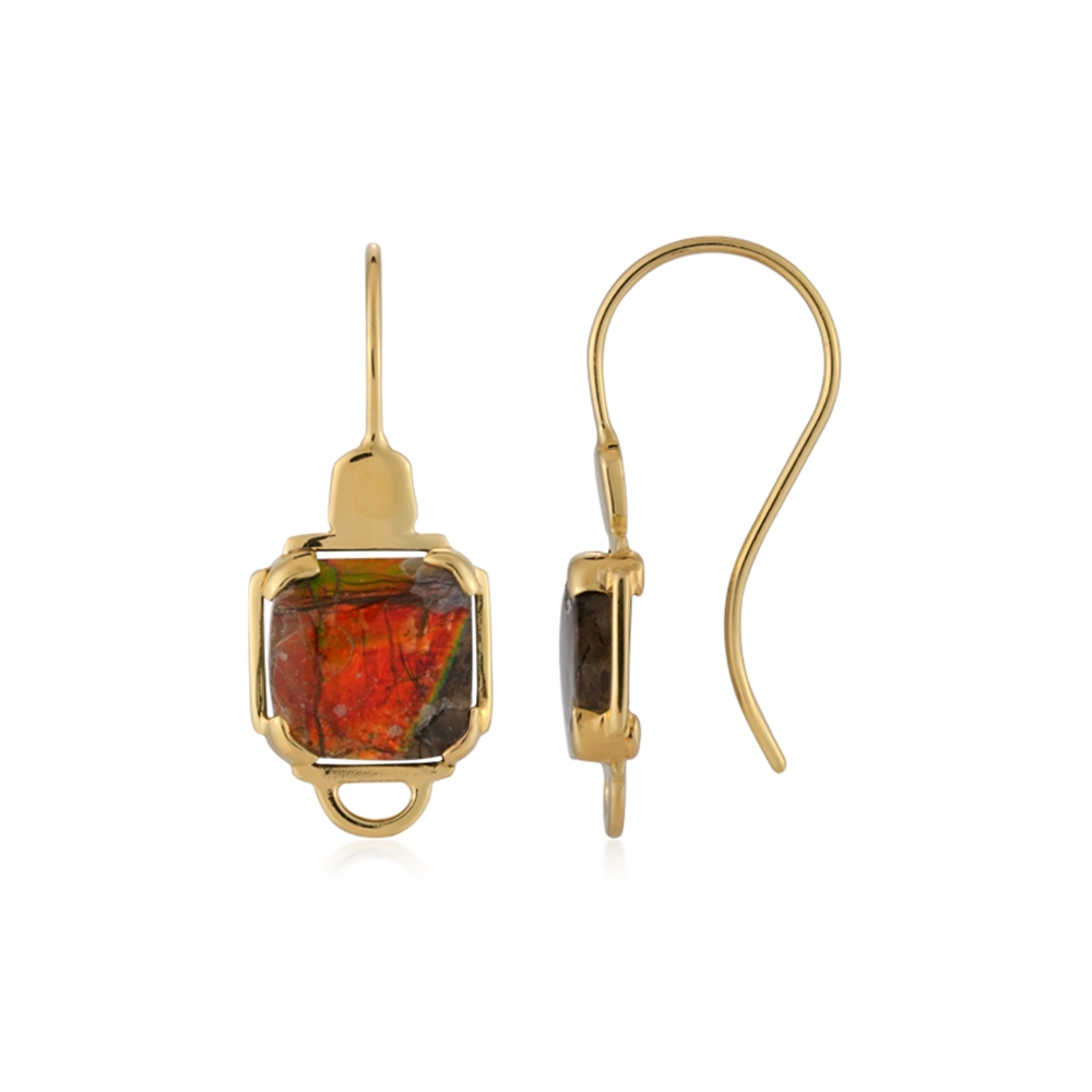 Earrings Ammolite Cushion (10 x 10mm), 2.3cm, gold-plated