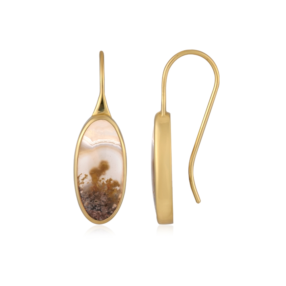 Pendientes ovalados de ágata musgo (amarilla) (15 x 8 mm), 2,5 cm, chapados en oro