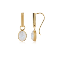 244009240020 Earrings Labrodorite (white), oval (11 x 9mm), 3.3cm, gold-plated | Marco Schreier