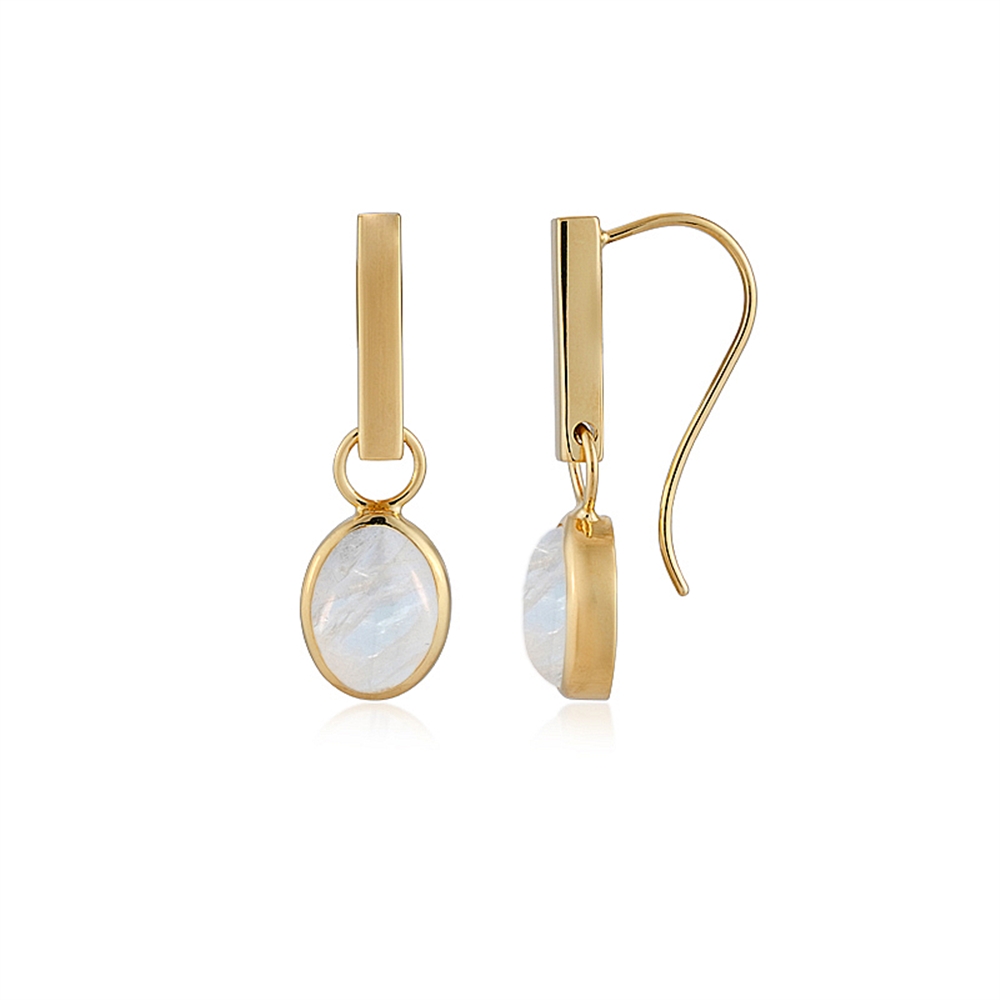 Earrings Labrodorite (white), oval (11 x 9mm), 3.3cm, gold-plated | Marco Schreier