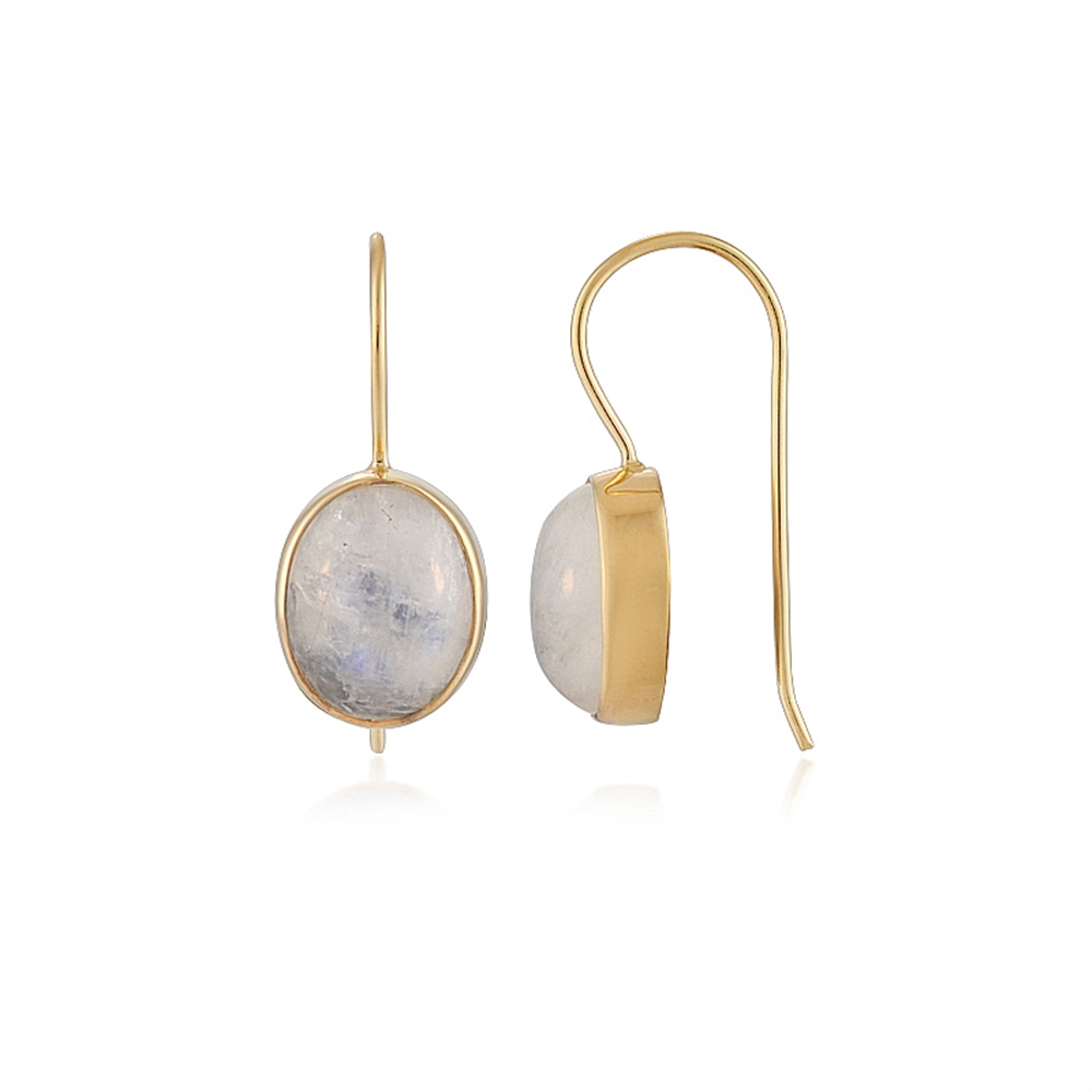 Earrings Labrodorite (white), oval (12 x 10mm), 2.5cm, gold-plated  | Marco Schreier