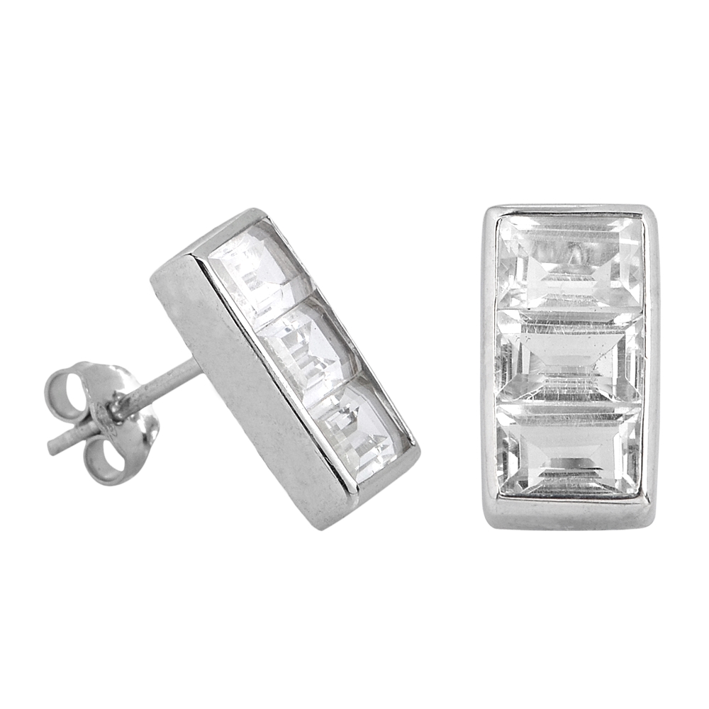 Earstud Topaz (white), faceted rectangles, 1,4cm, rhodium plated