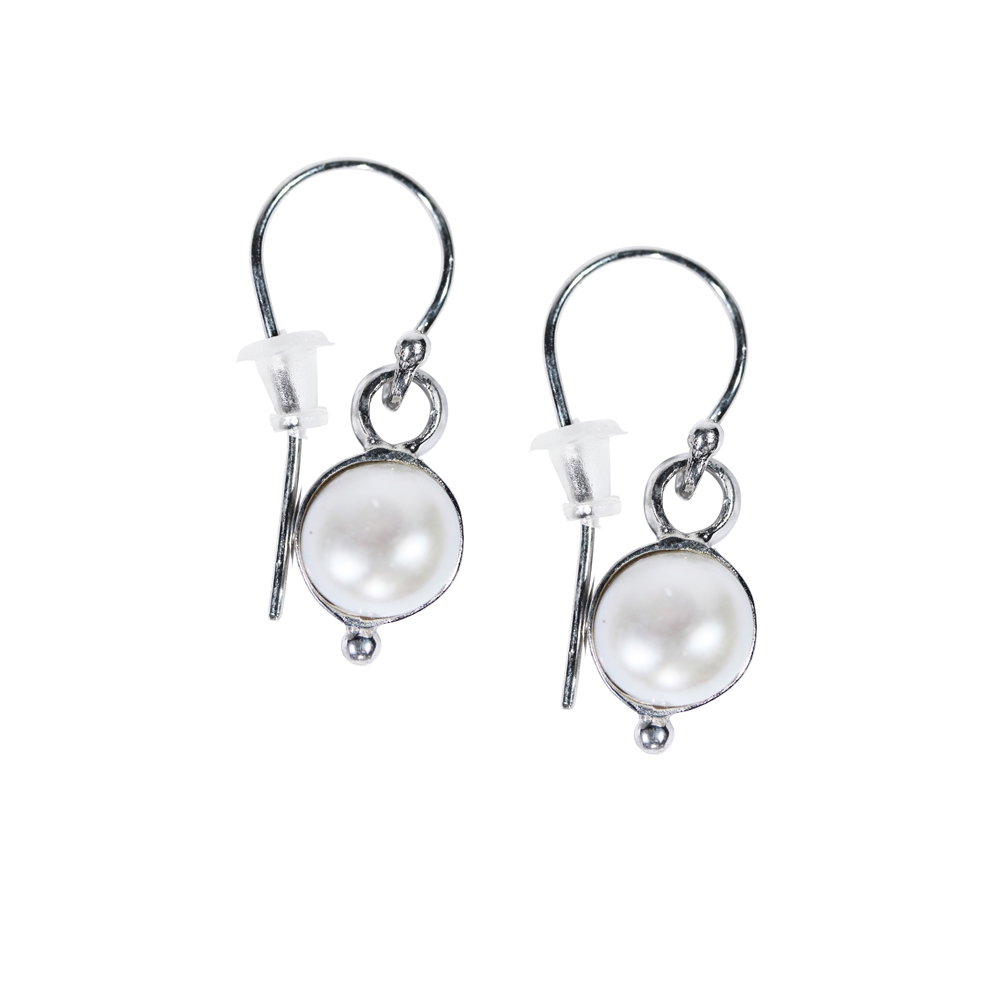 Earrings pearl white round (8mm), rhodium plated