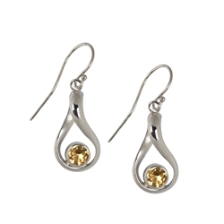 244018170020 Earrings Citrine, curved, 3,6cm, rhodium plated | gems, healing stones & jewelry