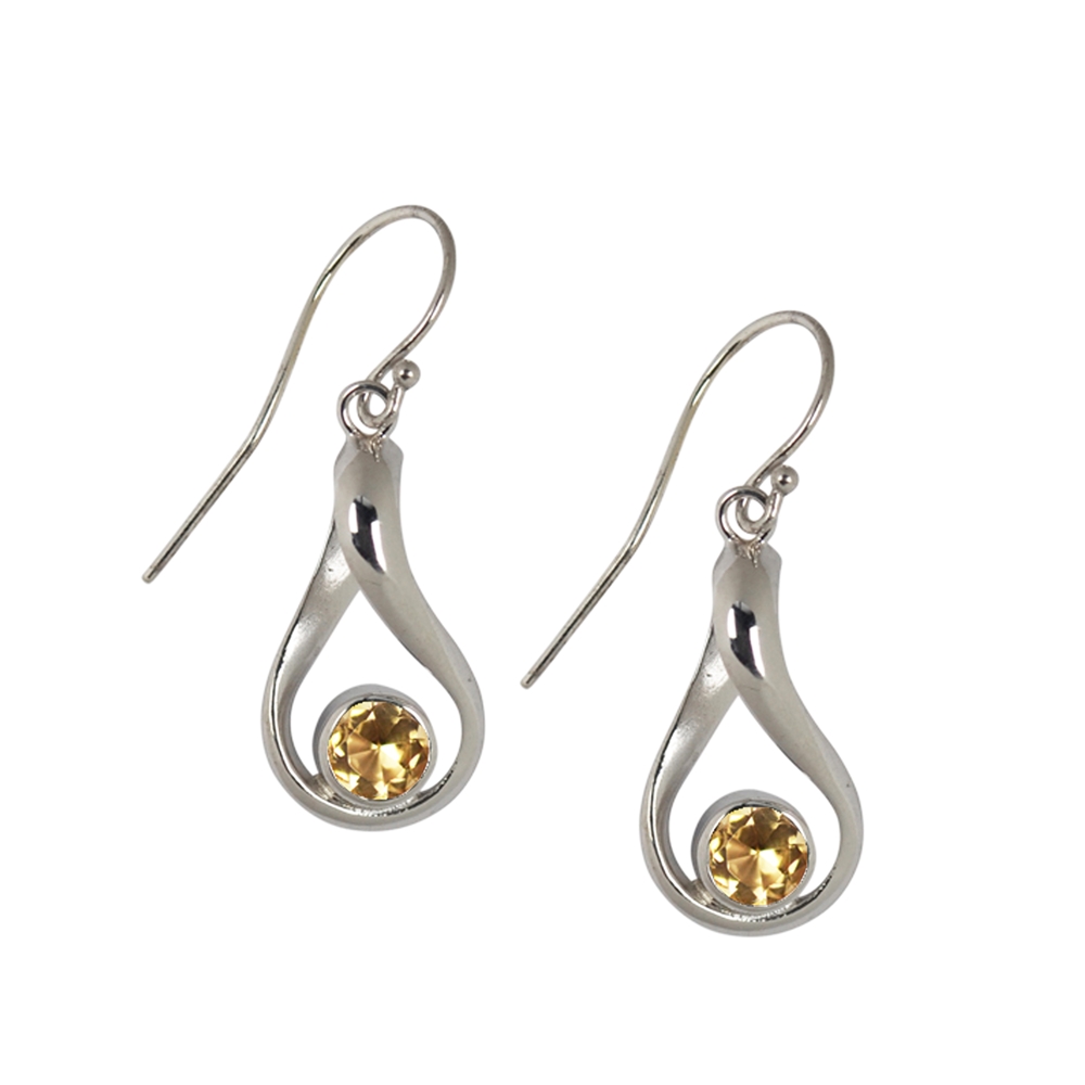 Earrings Citrine, curved, 3,6cm, rhodium plated