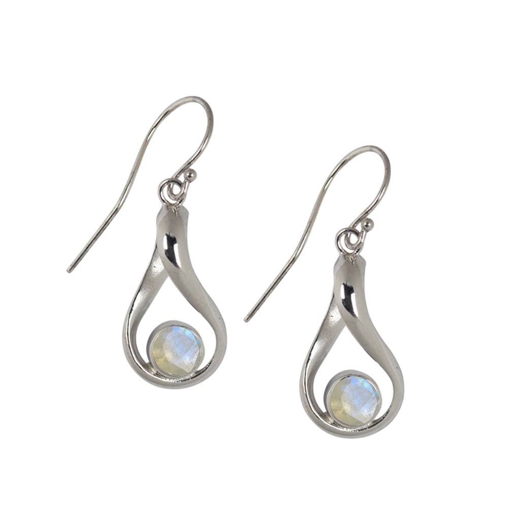 Earrings Labrodorite (white), curved, 3,6cm, rhodium plated