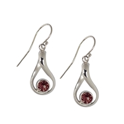 244018170030 Earrings garnet, curved, 3,6cm, rhodium plated | gems, healing stones & jewelry