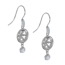 244018170031 Earring "Flower" with pearl, 4,2cm, rhodium plated | Marco Schreier