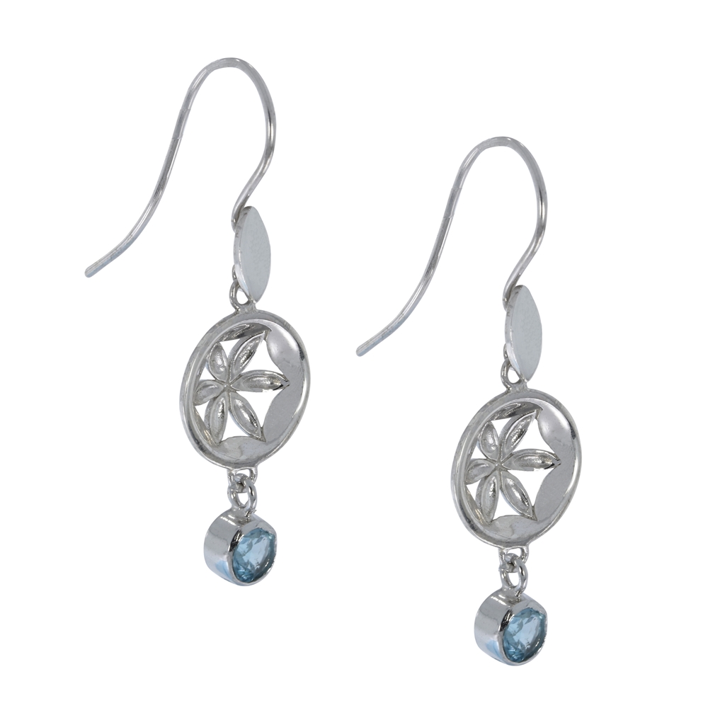 Earrings "Flower" with Topaz (blue), 4,2cm, rhodium plated