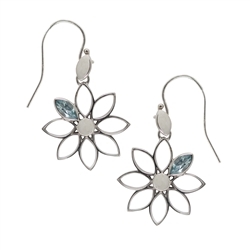 244018170034 Earring "Flower" Topaz blue, 4,3cm, rhodium plated | Marco Schreier