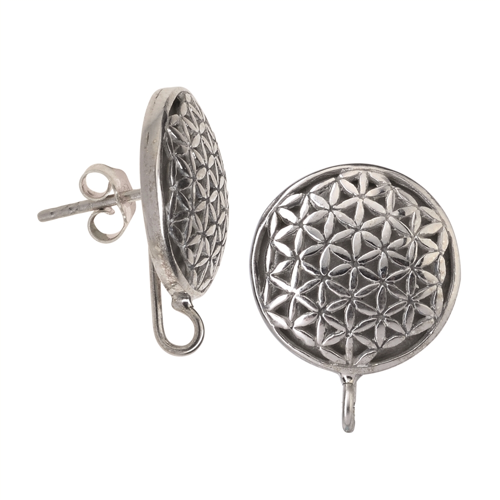 Earstud Flower of Life for interchangeable components, 2,0cm, rhodium plated