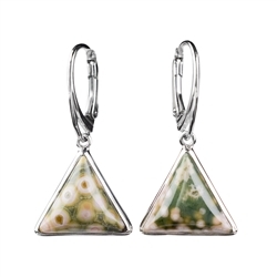 244018200155 Earrings Ocean Jasper, triangle (12 x 9mm), 3.8cm, rhodium-plated | Marco Schreier