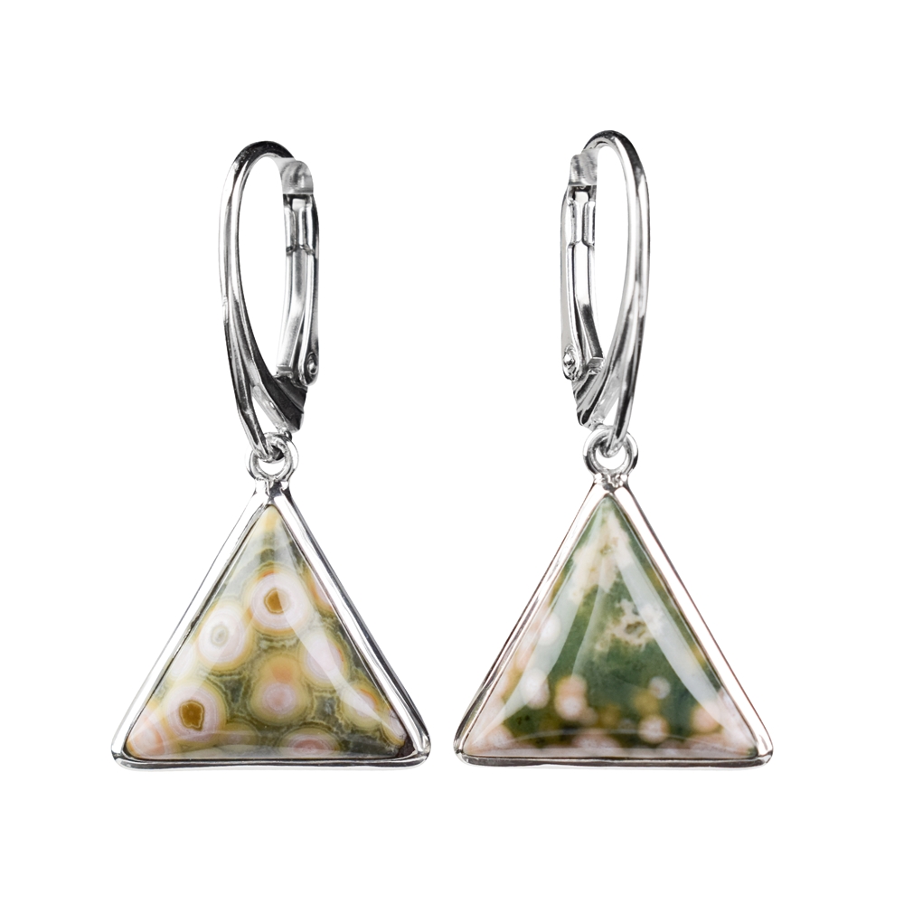 Earrings Ocean Jasper, triangle (12 x 9mm), 3.8cm, rhodium-plated