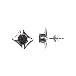 244018200163 Earstud Druzy (black) in square setting, 1,5cm, rhodium plated | Marco Schreier