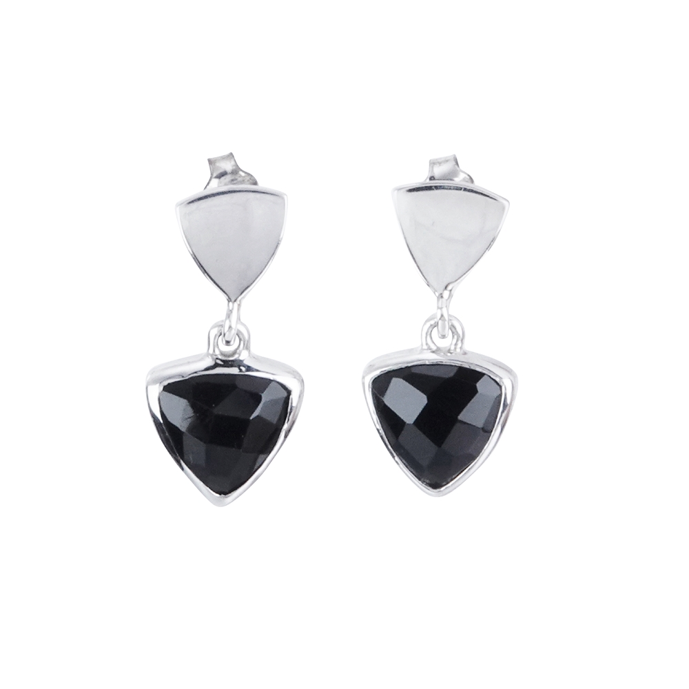 Earstud Onyx (set) "Trillion" faceted, 2,0cm, rhodium plated