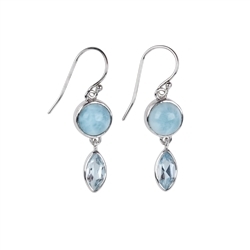 244018210044 Earrings Larimar round, Topaz blue marquise, 3,7cm, rhodium plated | Marco Schreier