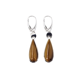 244018210055 Earrings Tiger's Eye drops (25 x 10mm), 5,0cm, rhodium plated | Marco Schreier