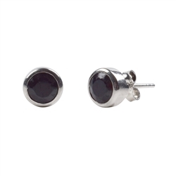 244018210066 Earstud Tourmaline (black) (6mm) round faceted, rhodium plated | Marco Schreier