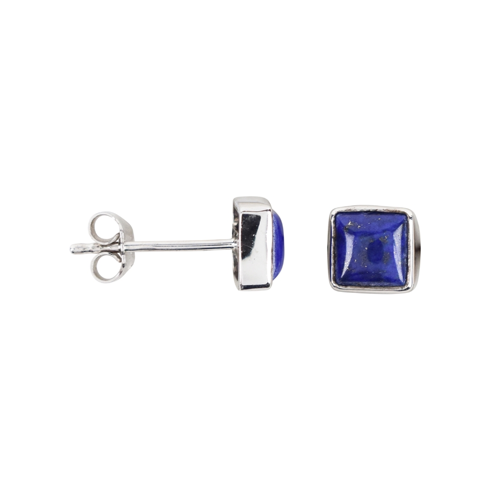 Earstud lapis lazuli square, 0.75cm, rhodium plated