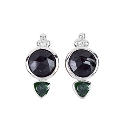 244018210070 Earstud Tourmaline (black) round faceted, Tourmaline green trillion, 2,2cm, rhodium plated | Marco Schreier