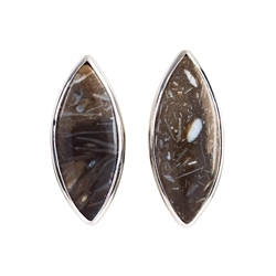 244018210333 Clous d'oreilles Agate de prairie Navette (20 x 8mm), 2,2cm, rhodié | Marco Schreier