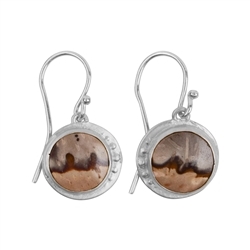 244018210334 Earrings Petrified Palm Wood round, 3.4cm, rhodium plated | Marco Schreier