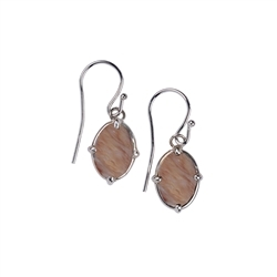 244018210335 Petrified Wood Oval Earrings (12 x 8mm), 3.5cm, rhodium-plated | Marco Schreier