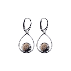 244018210338 Earrings Petrified Palm Wood round drop setting, 4.6cm, rhodium plated | Marco Schreier