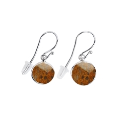 244018210339 Earrings Petrified Palm Wood round (10mm), 3,3cm, rhodium plated | Marco Schreier