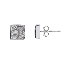 244018210341 Earstud Petrified Coral (grey) square, 1,0cm, rhodium plated | Marco Schreier