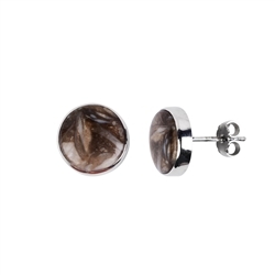 244018210343 Earstuds Prairie Agate (plant fossil), 1,2cm, rhodium plated | Marco Schreier