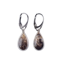 244018210345 Earrings Petrified Palm Wood drops, 4,0cm, rhodium plated | Marco Schreier