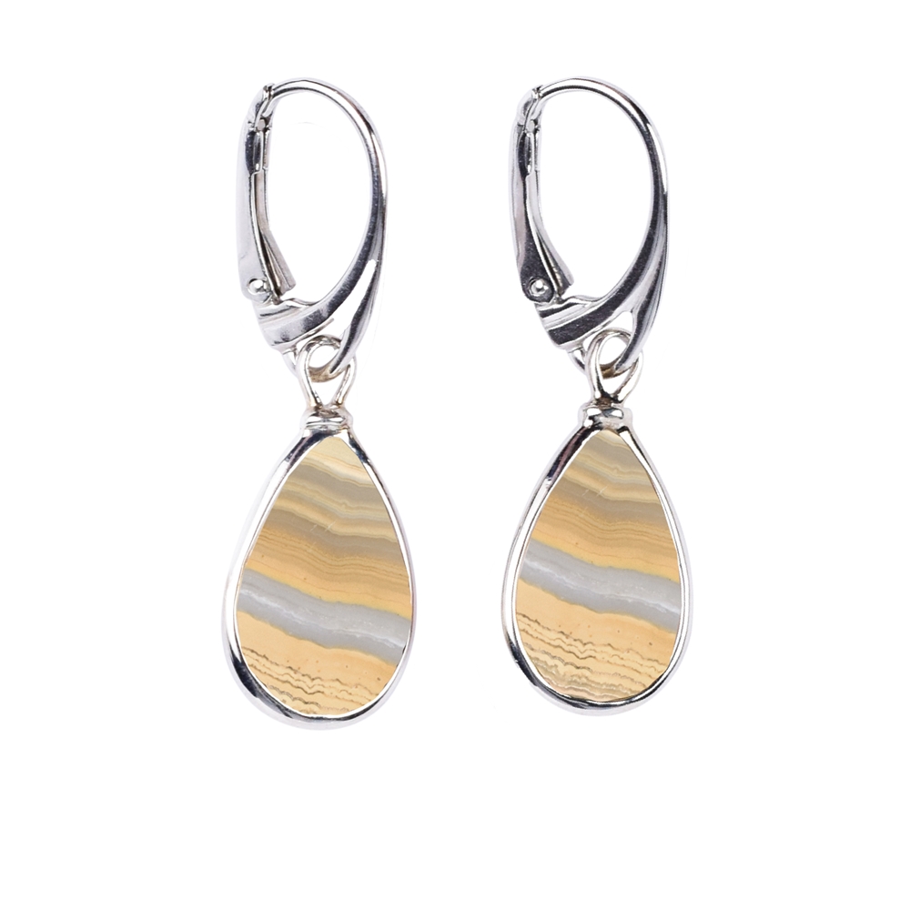 Lace Agate drop earrings (17 x 11mm), 4.0cm, rhodium-plated