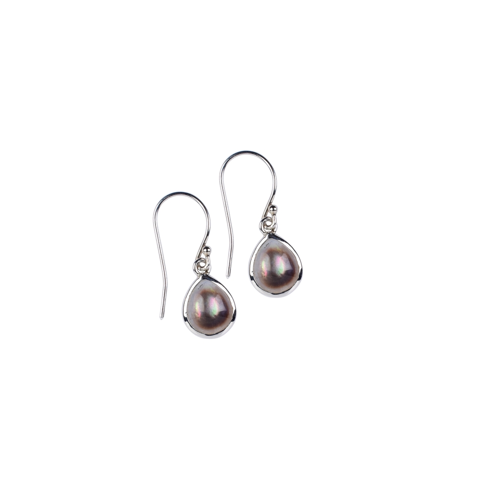 Earrings Mother of Pearl (dark) drop, 2.5cm, rhodium plated