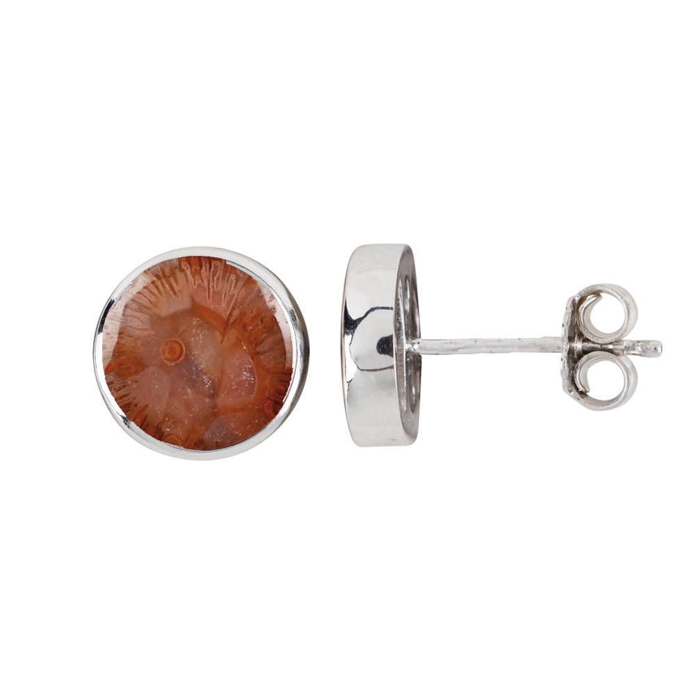 Earstuds horn coral round (13mm), 1,4cm, rhodium plated