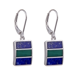 244018220435 Earrings Malachite, Lapis Lazuli rectangles (10 x 4mm), 3,0cm, rhodium plated | Marco Schreier