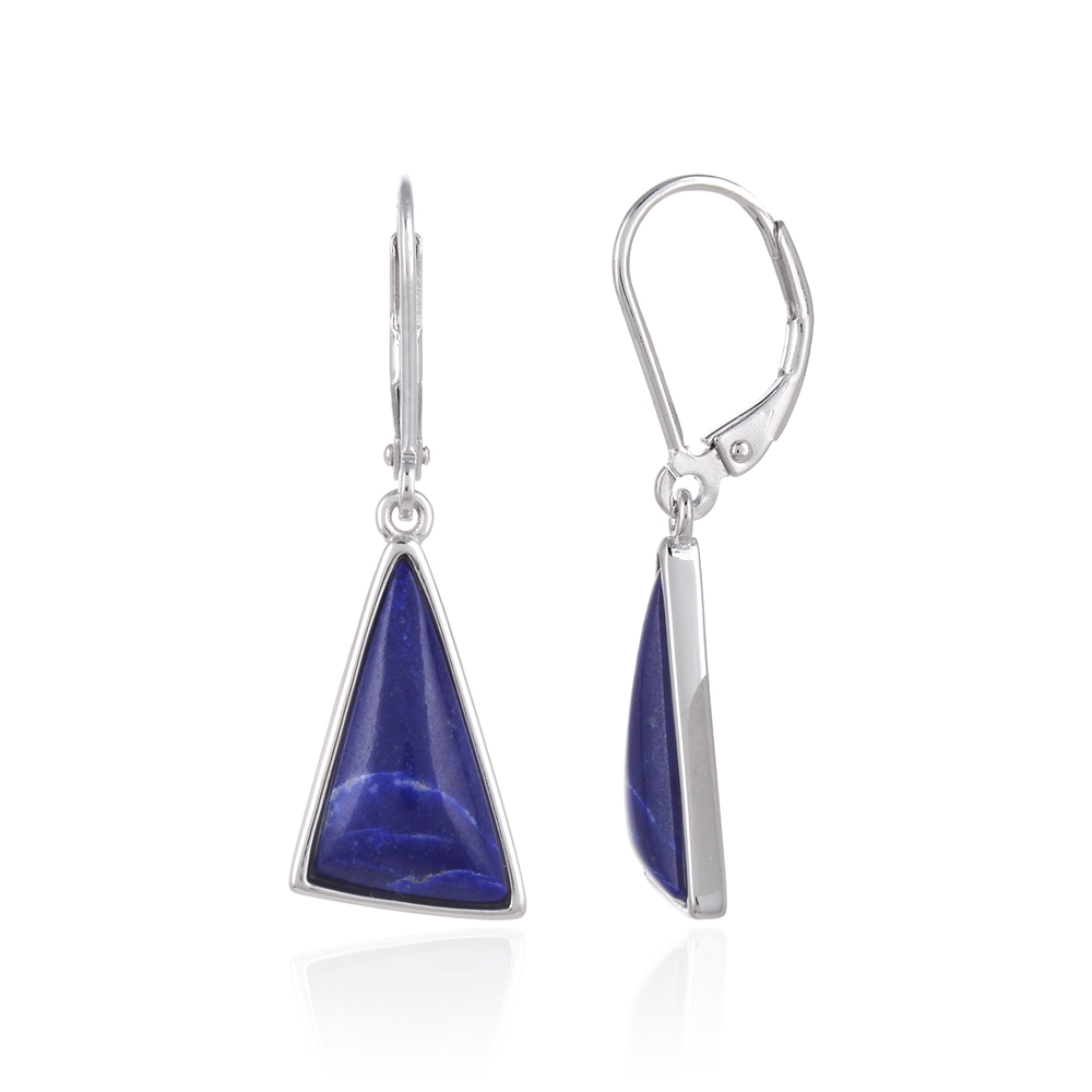 Boucles d'oreilles avec crochets en Lapis-lazuli Trillion (18 x 12mm), 3,4cm, rhodié